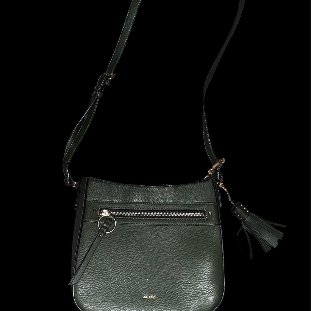 Aldo Dark Green Crossbody Bag with Tassel